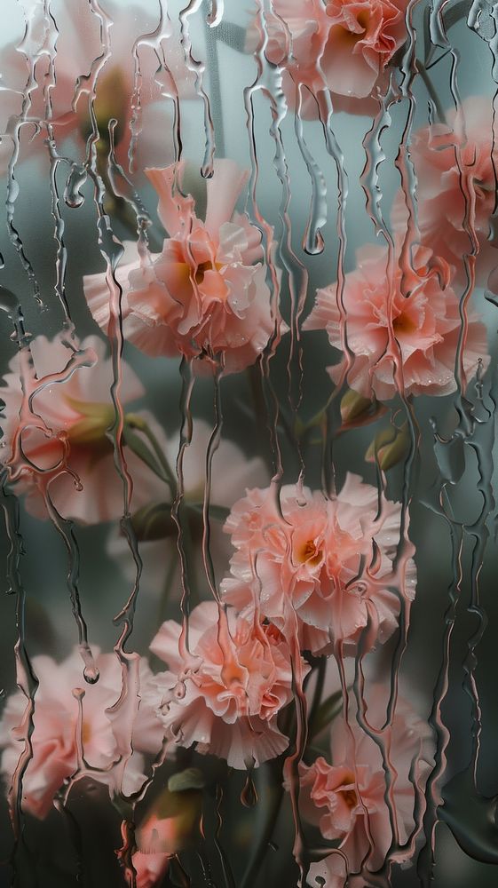 Rain scene with carnations outdoors flower nature.