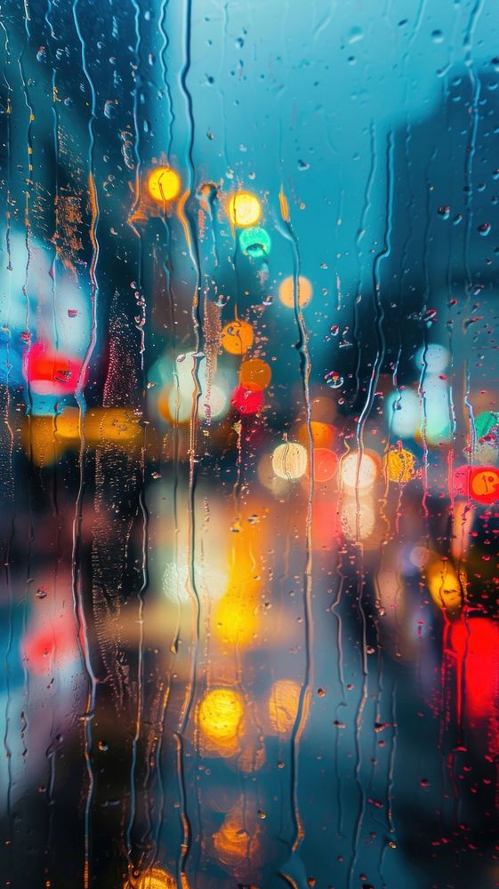 Rain scene with city outdoors lighting glass.