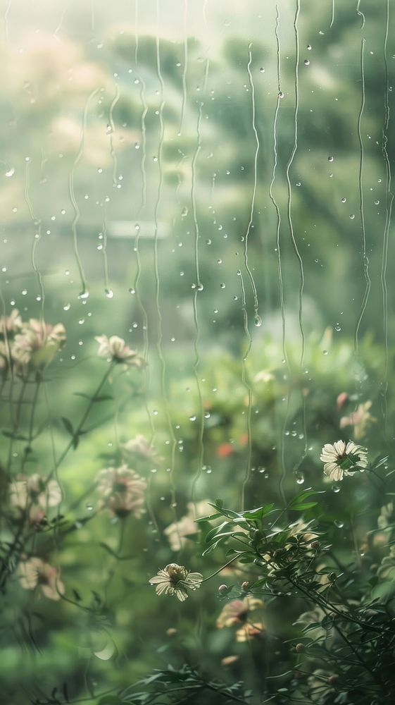 Rain scene with garden outdoors nature forest.