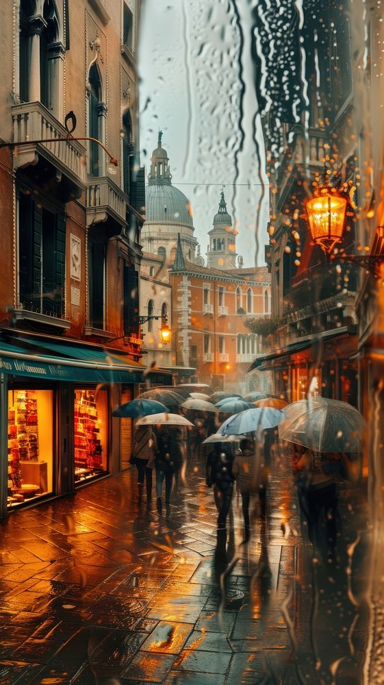 Rain scene with italy street glass adult.
