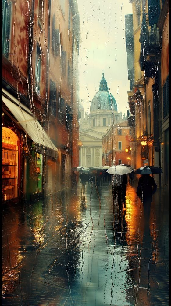 Rain scene with italy architecture outdoors building.