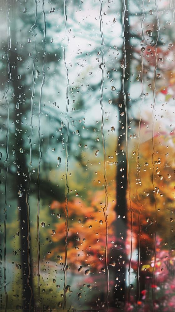 Rain scene with natural outdoors woodland nature.