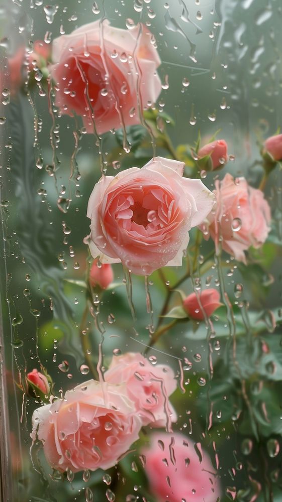 Rain scene with roses flower plant petal.