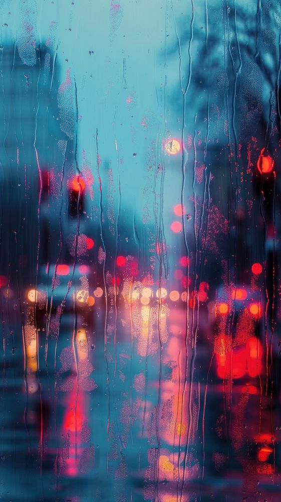 Rain scene with red light intersection outdoors glass city.