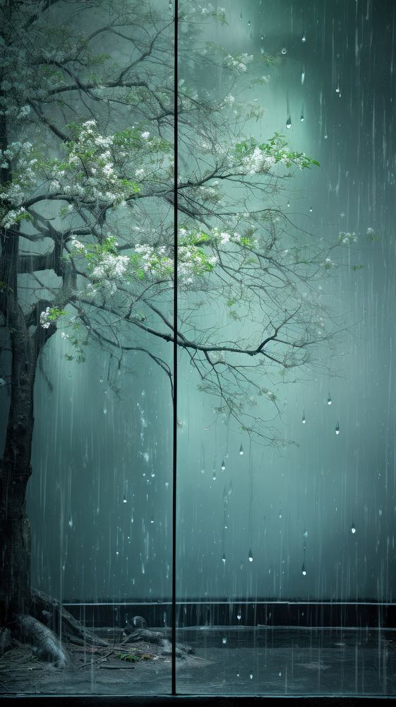 Rain scene with tree outdoors nature plant.