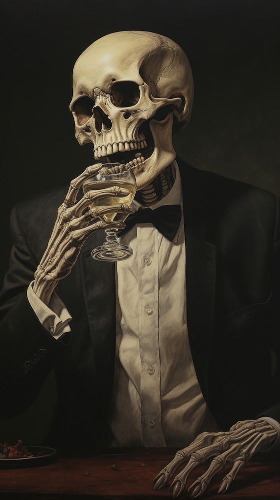 Skeleton drinking portrait adult photography.