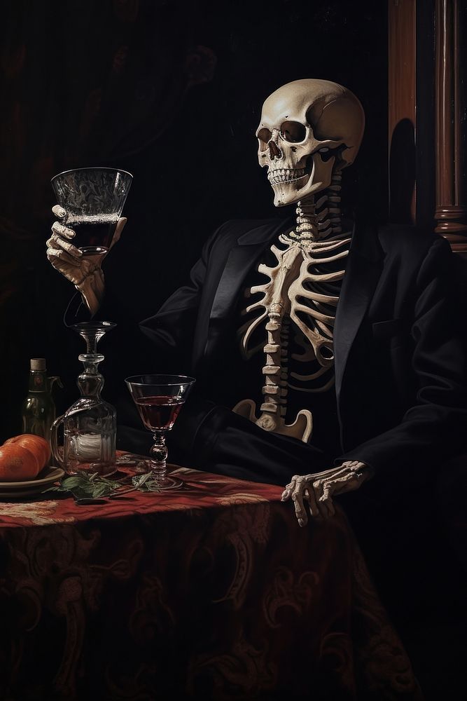 Skeleton drinking portrait glass adult.