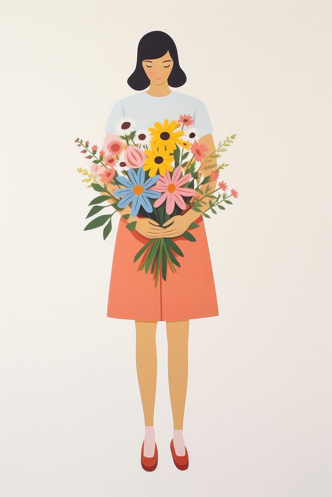 Girl holding a flower bouquet painting art adult.