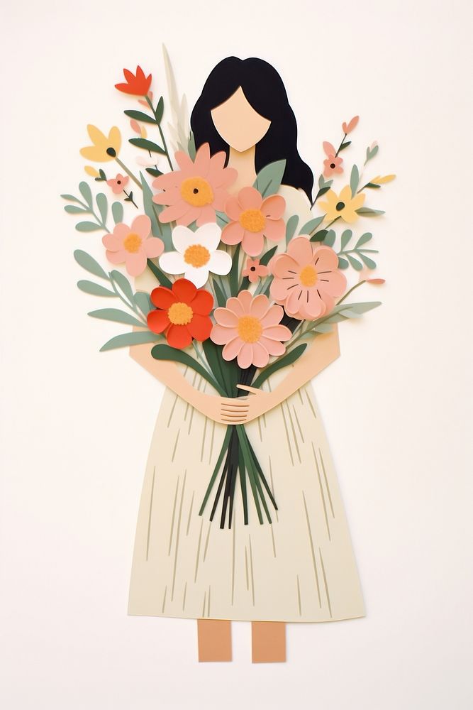 Girl holding a flower bouquet art painting plant.