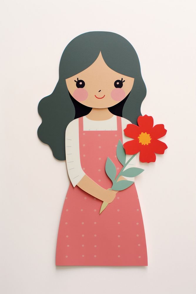 Girl holding a flower cartoon craft cute.