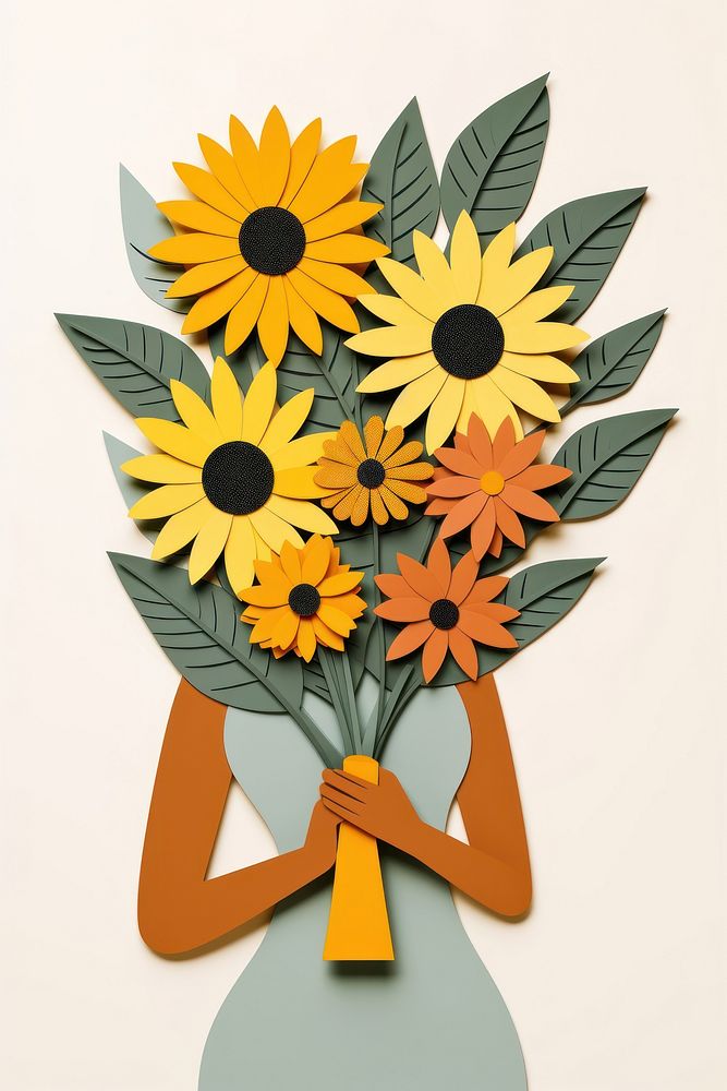 Girl holding sunflower bouquet art craft plant.