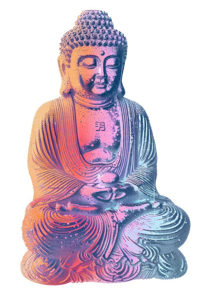Buddha Risograph style buddha art white background.