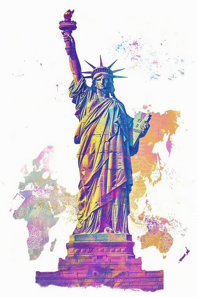 Statue liberty Risograph style sculpture painting art.
