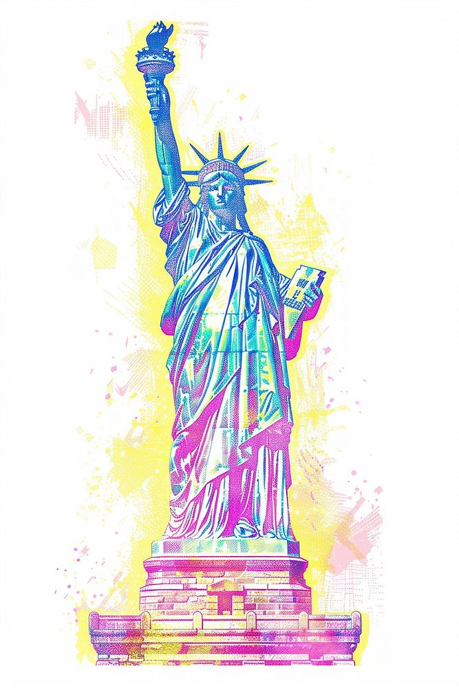 Statue liberty Risograph style sculpture painting drawing.