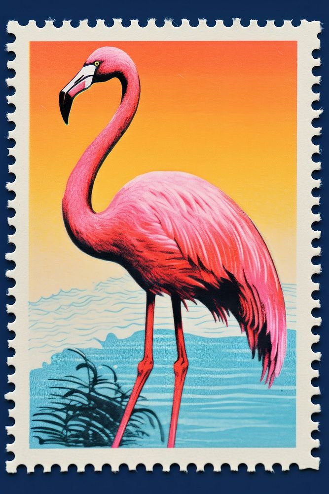 Flamingo Risograph style flamingo animal bird.