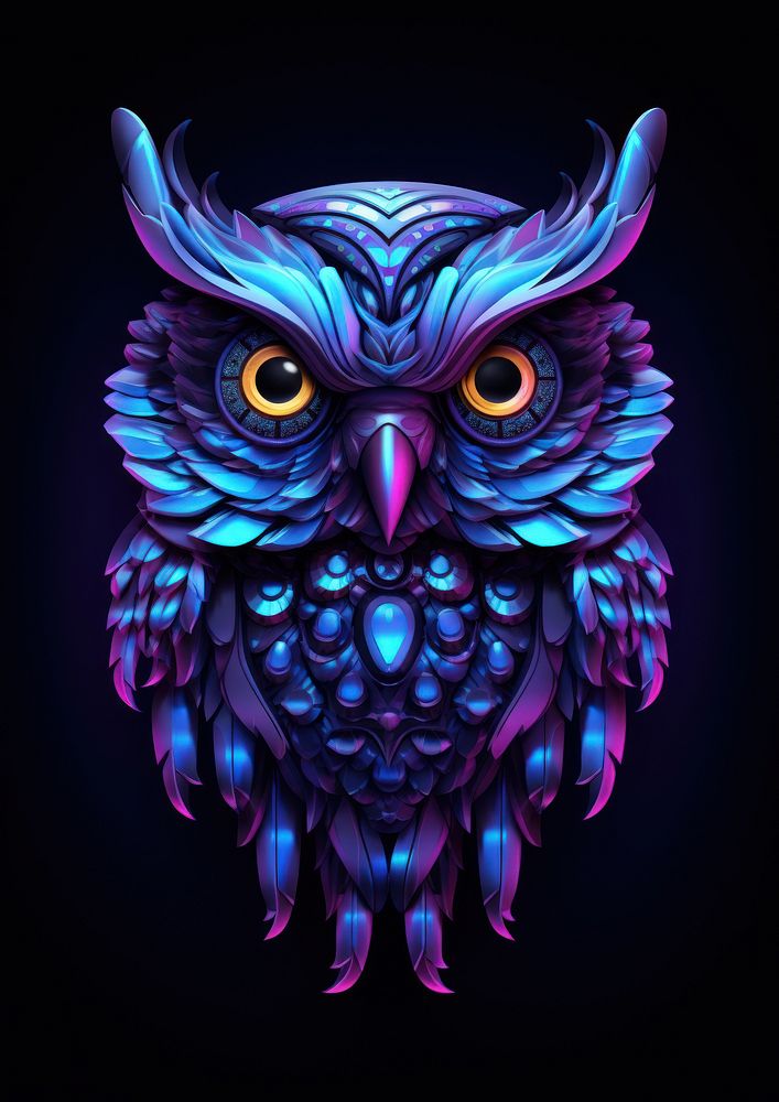 Neon owl purple light art.