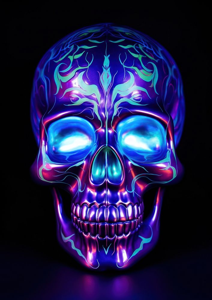 Neon skull light purple illuminated.