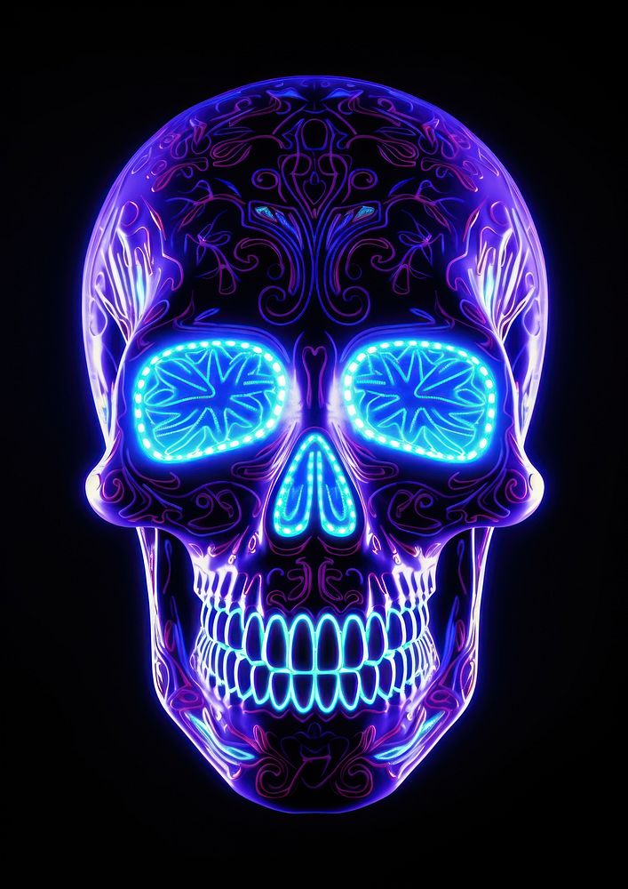 Neon skull light purple night.