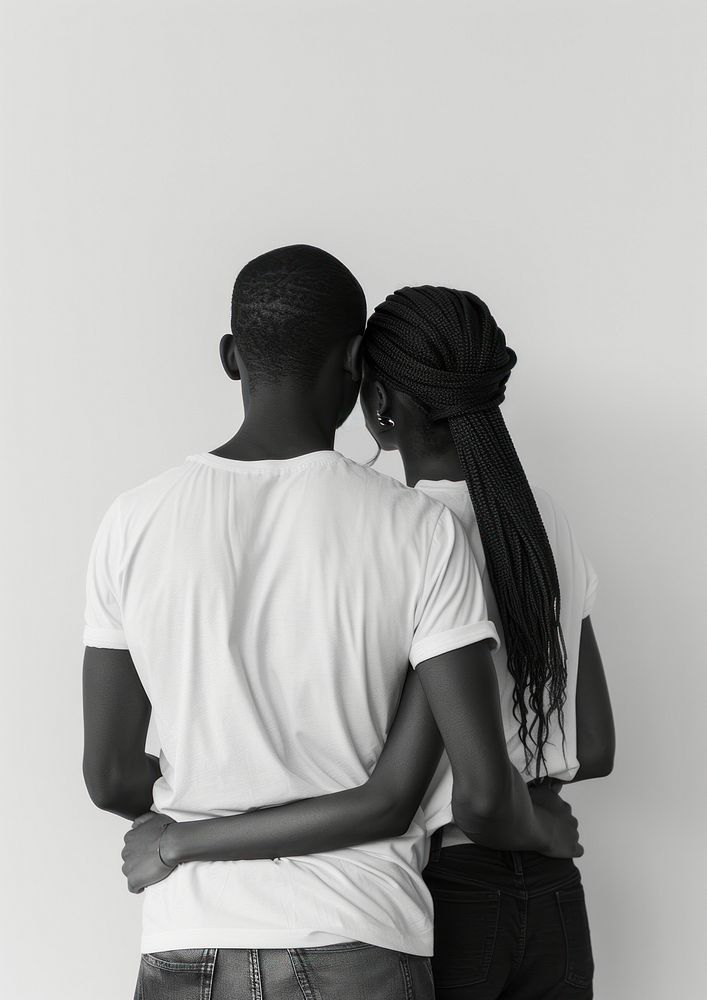 Black Couple in love portrait hugging adult.