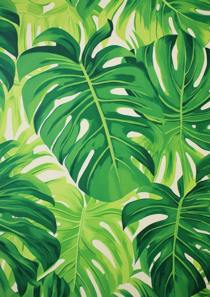 Tropical leaf Risograph style green vegetation outdoors.