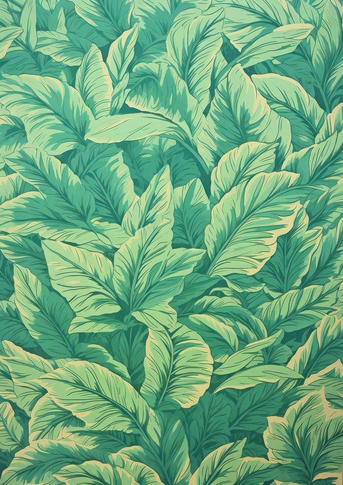 Plant pattern Risograph style green texture nature.