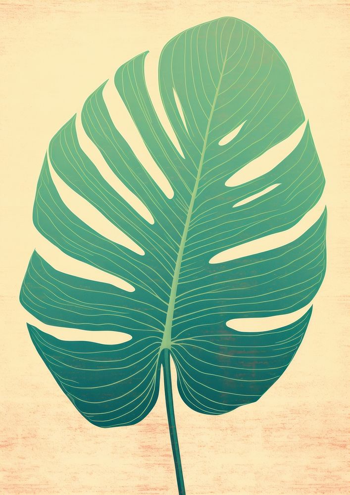 Tropical leaf Risograph style pattern plant green.
