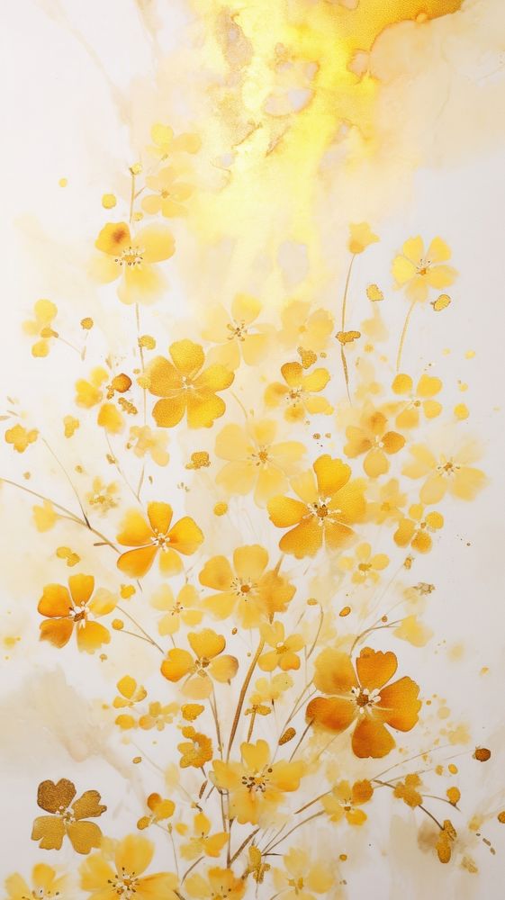 Golden flowers wallpaper pattern petal plant.