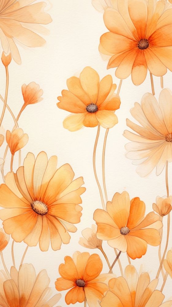 Orange flowers wallpaper pattern petal plant.