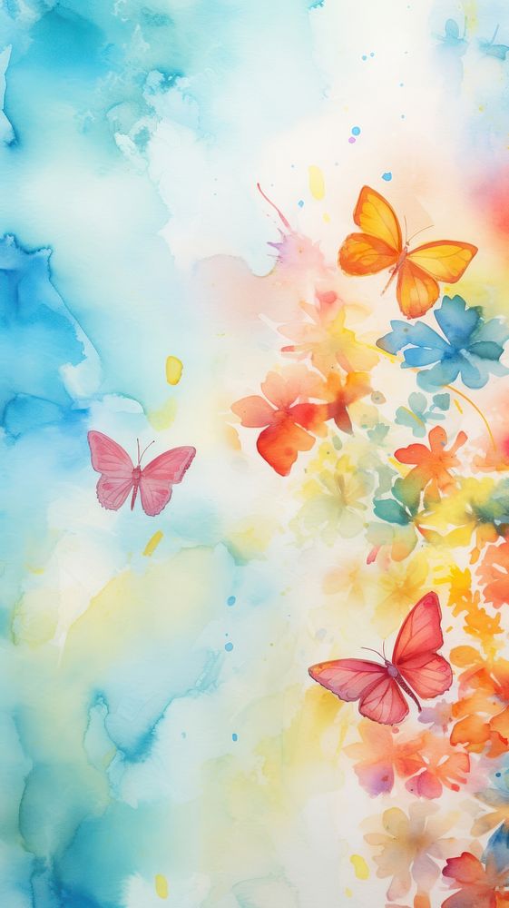 Wallpaper butterfly and flower painting pattern petal.