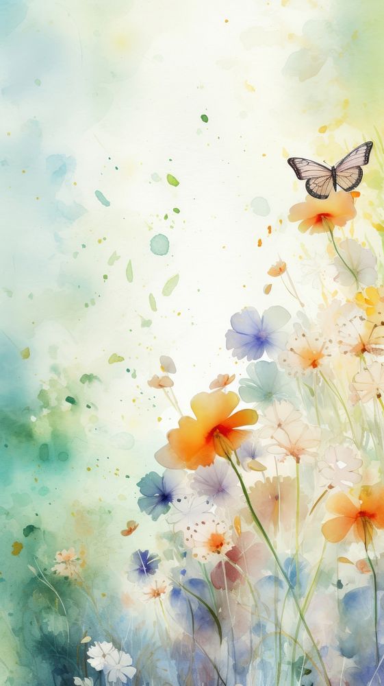 Wallpaper butterfly and flower painting outdoors nature.