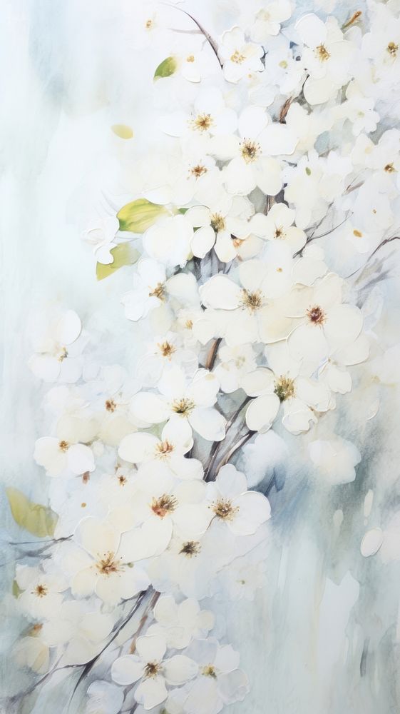 White flowers wallpaper painting blossom plant.