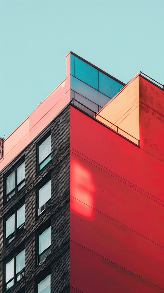 Bold color minimal new york city architecture sky building.