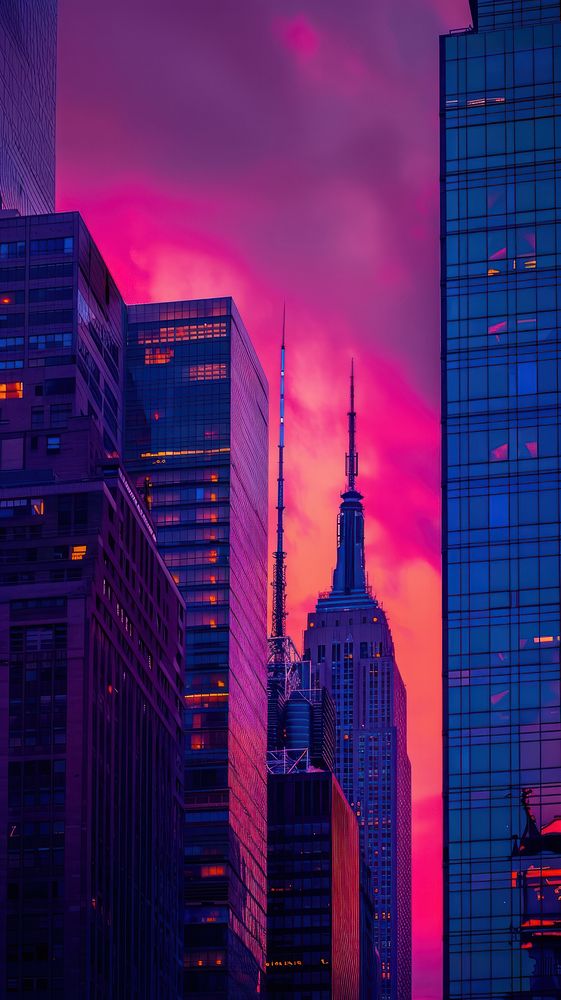 Bold color minimal new york city architecture landmark building.