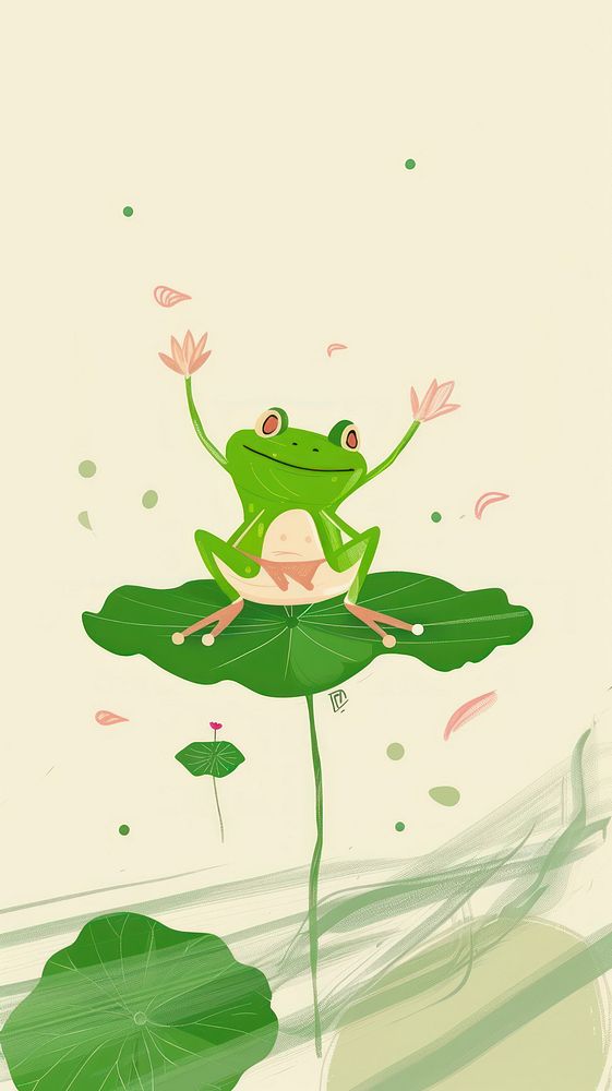 Frog dance on lotus leaf amphibian green creativity.