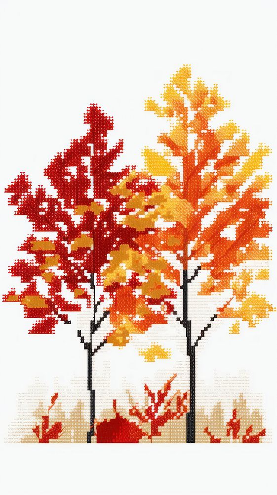 Cross stitch autumn leaves embroidery graphics pattern.