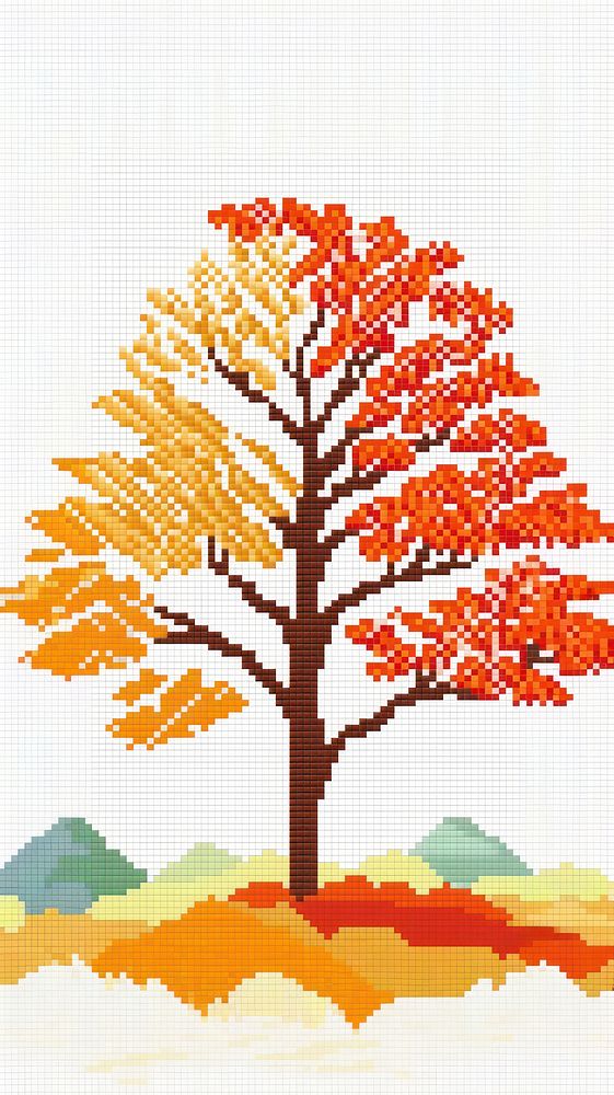 Cross stitch autumn leaves nature plant tree.