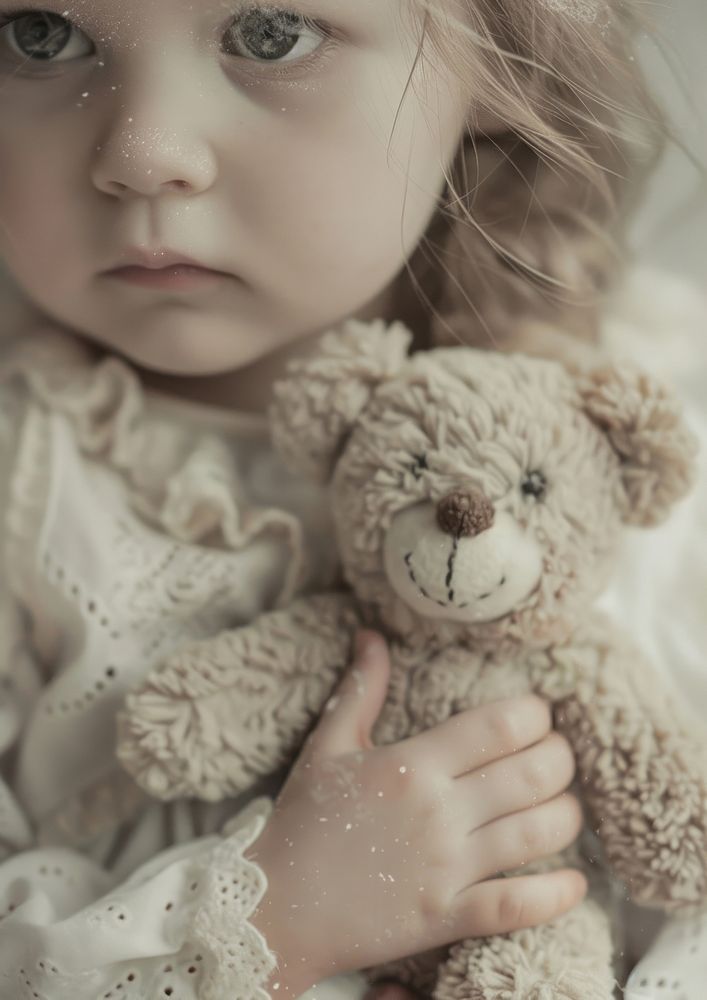 Baby girl holding teddy bear photography portrait hand.
