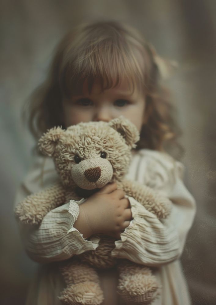 Baby girl holding teddy bear photography portrait toy.
