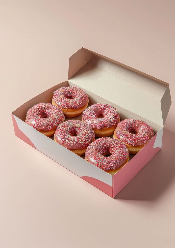 Donuts in the paper box food confectionery sprinkles.