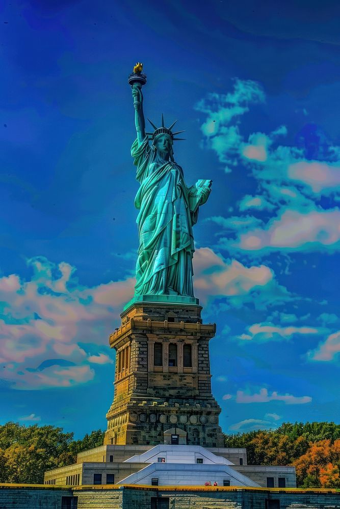 Statue of liberty sculpture landmark blue.