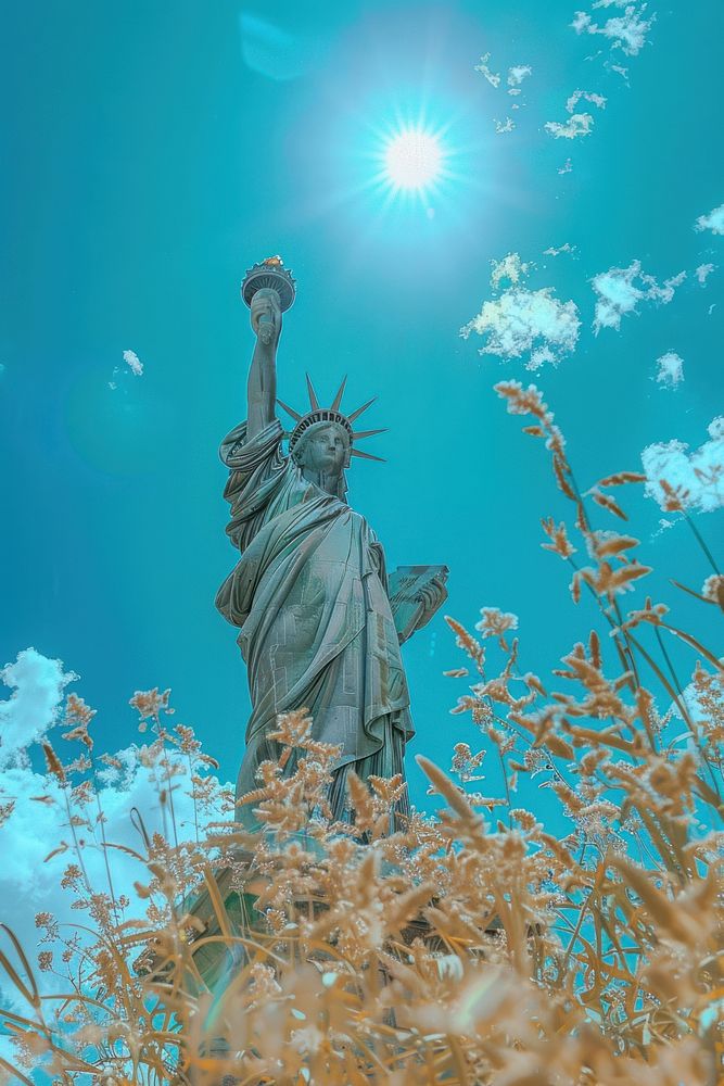 Statue of liberty sculpture blue sky.