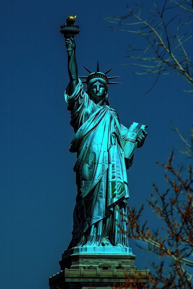 Statue of liberty sculpture blue art.