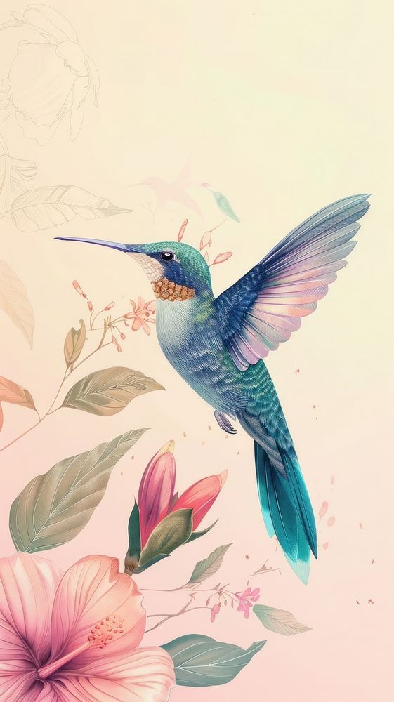 Wallpaper hummingbirds drawing animal sketch.