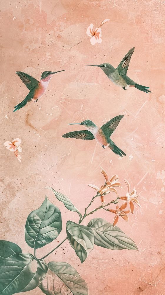 Wallpaper hummingbirds animal sketch plant.