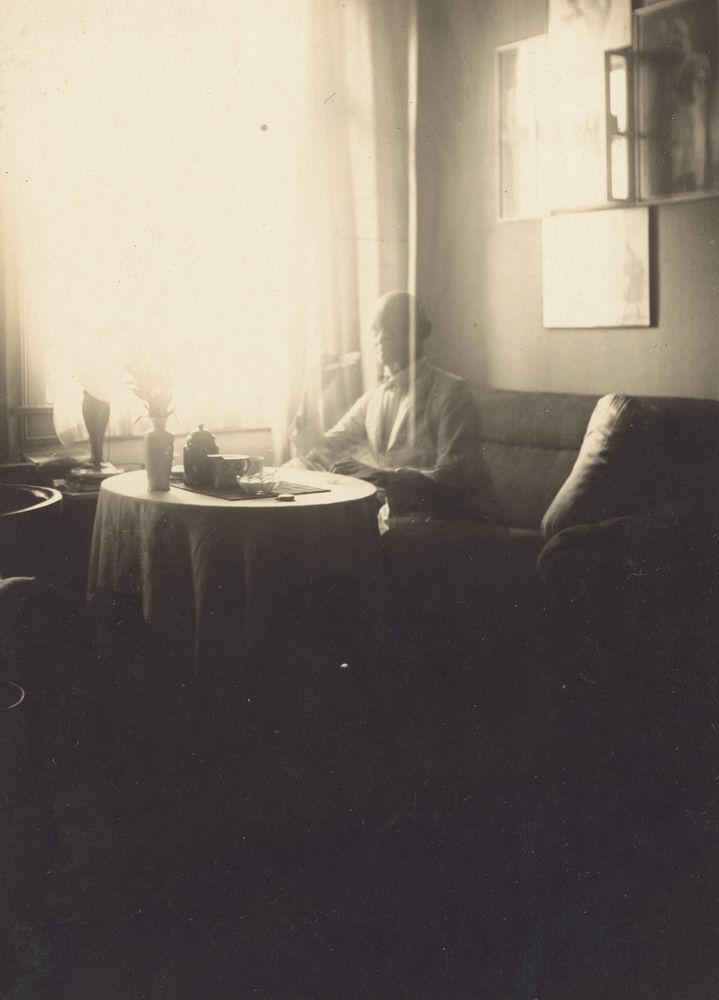 Oskar Schlemmer Seated at Table with Coffee Service at Prellestrasse by Oskar Schlemmer