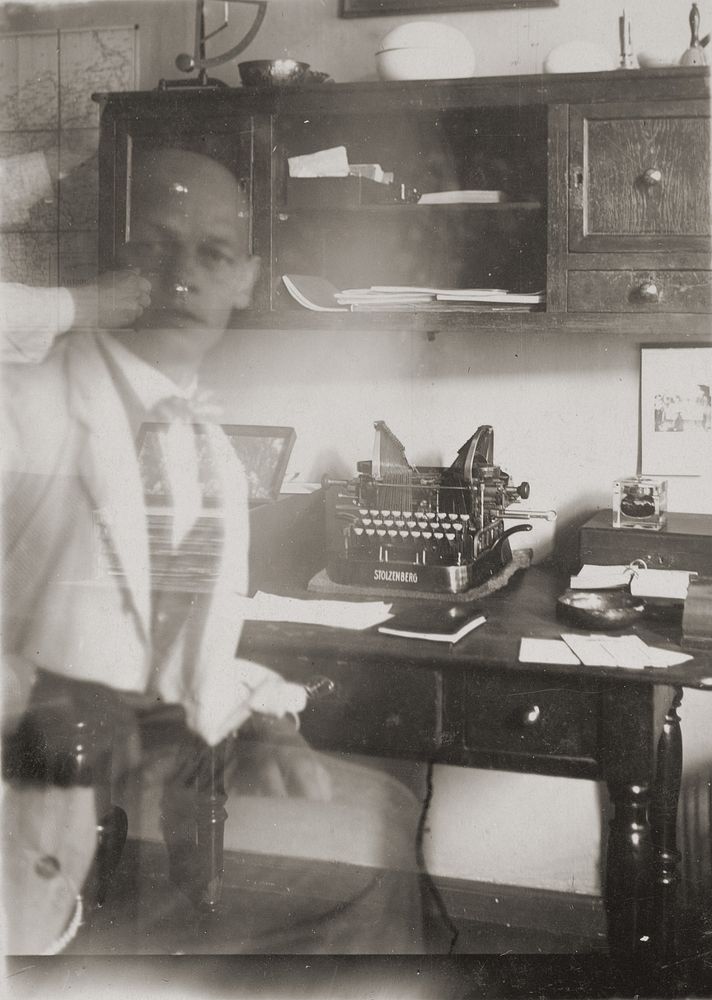 Self-Portrait at Typewriter, Prellerstrasse Studio by Oskar Schlemmer