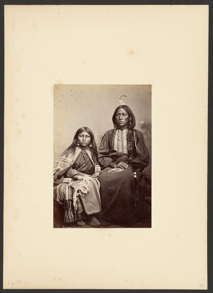 Kiowa Chief, Tomeatho [Trailing the Enemy, Eonah-pah] and Squaw, [Probably the Oldest Daughter of Satanta] by William…