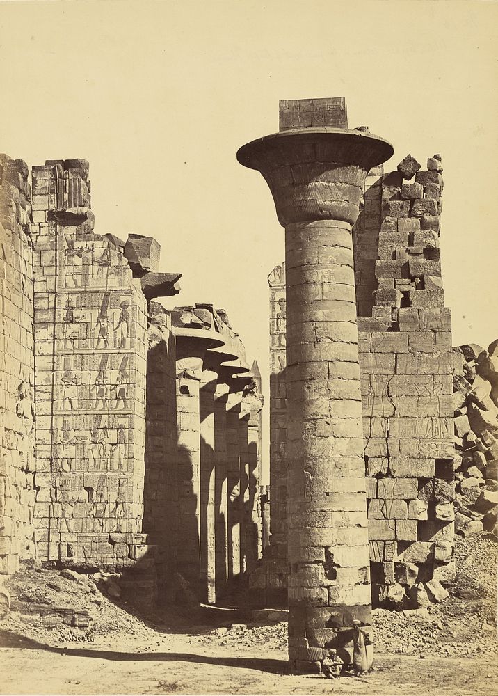 Upper Egypt - Column in the Great Court of Temple Karnak by Antonio Beato