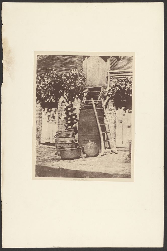 Ladder leaning on barrel by Alphonse Louis Poitevin