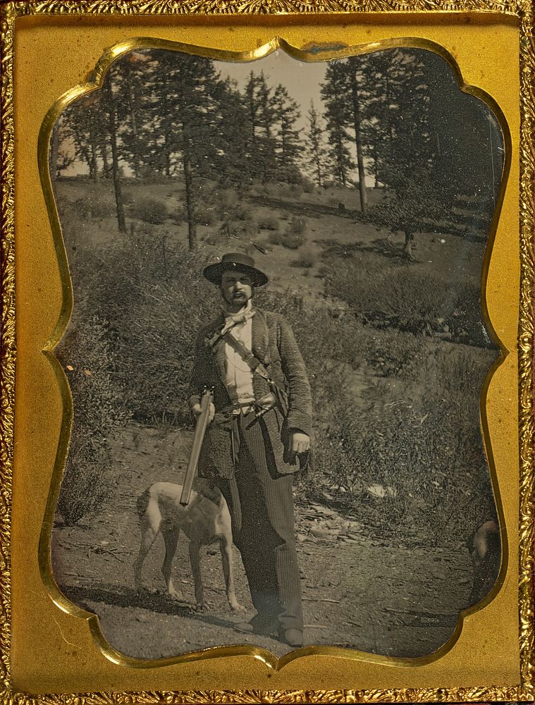 Outdoor scene with hunter and dog